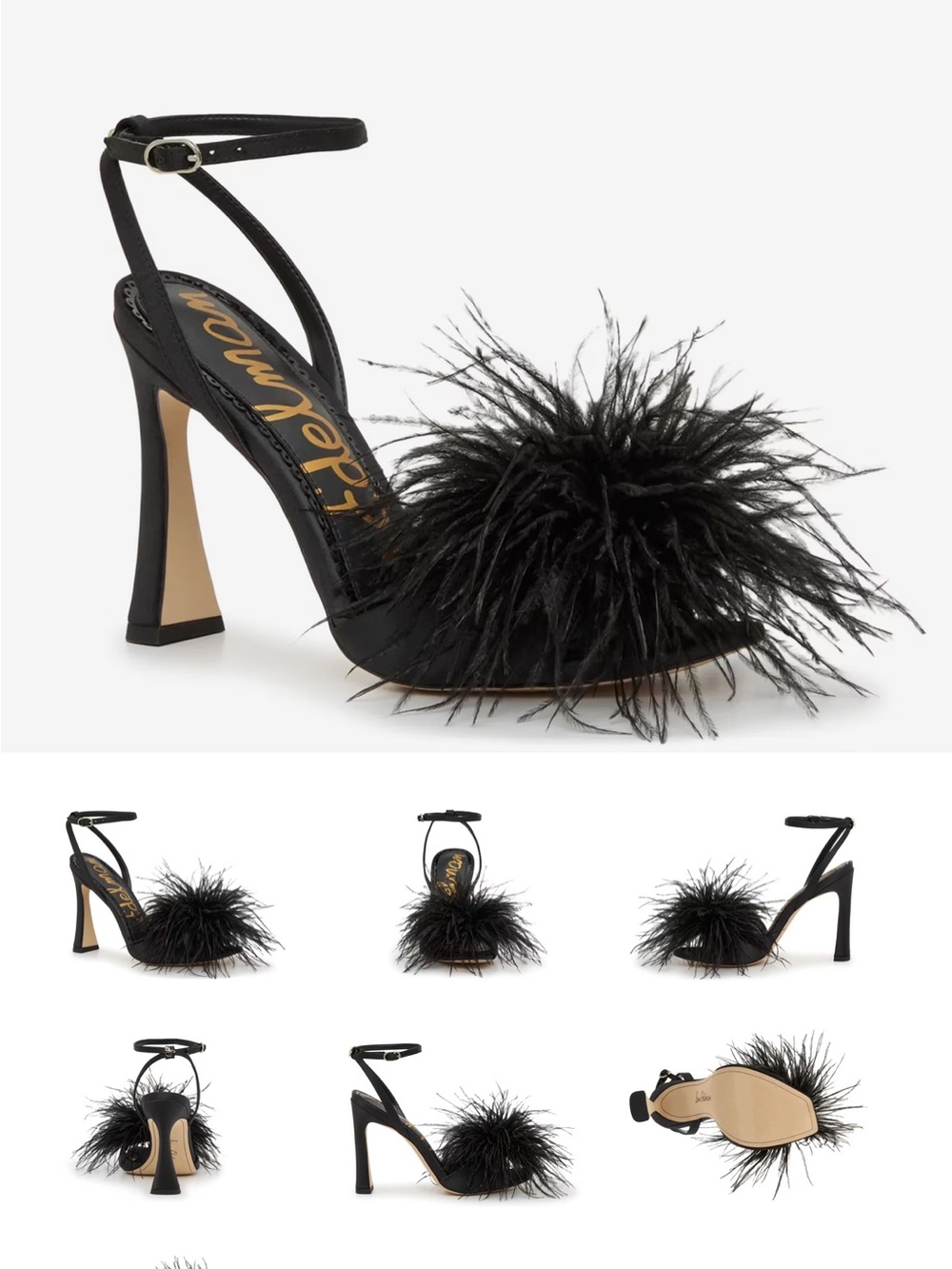 Sam Edelman Black Feather Ankle-Strap Stiletto Sandals